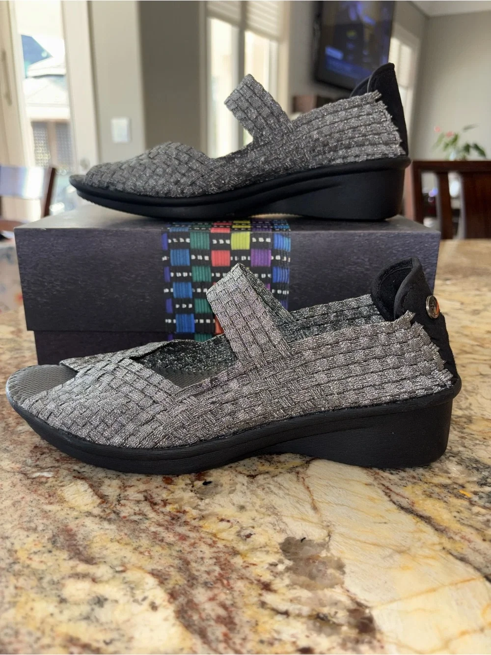 Bernie Mev Woven Stretch Slingback Sandals in Metallic Gray 🆕 - Picture 2 of 9